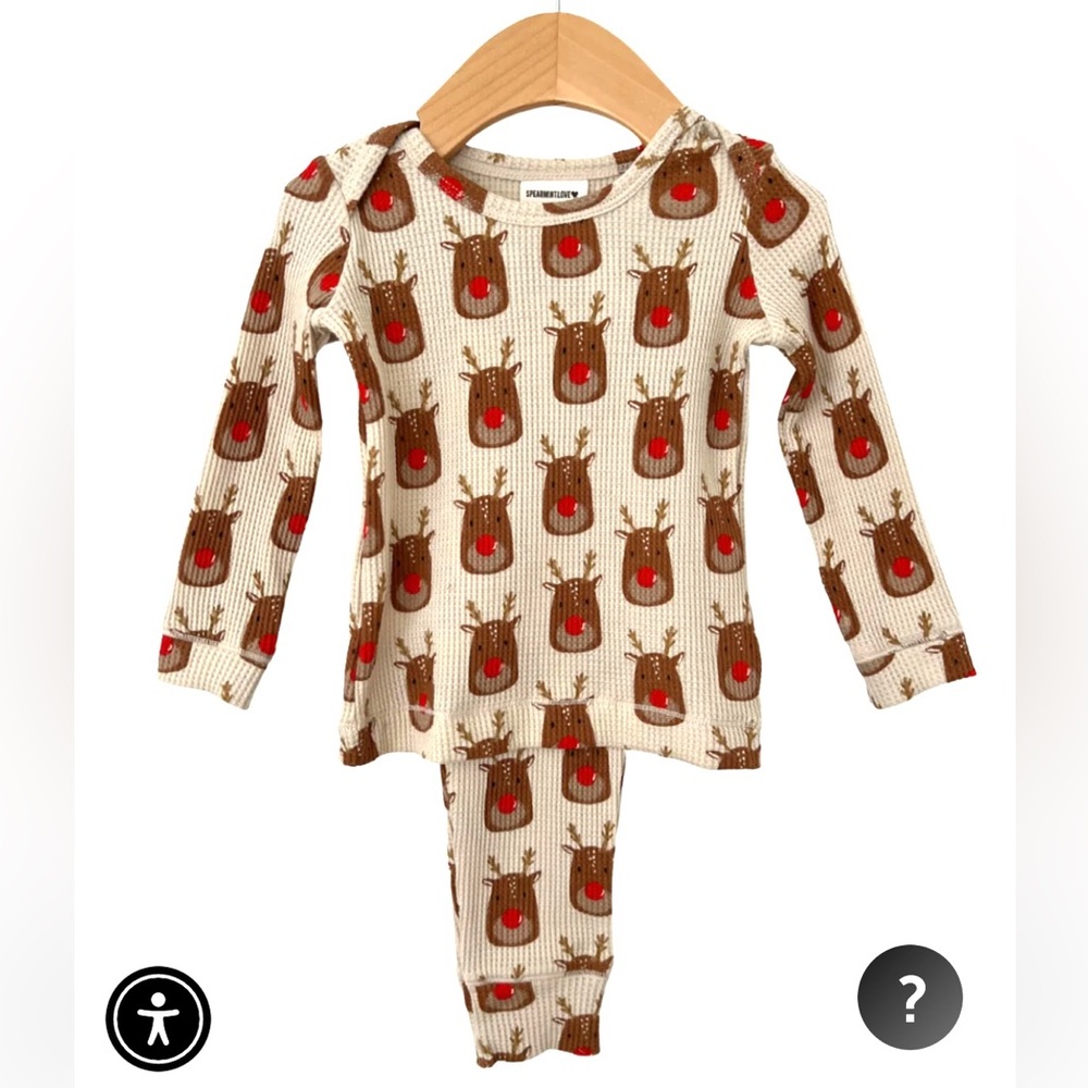 NEW SPEARMINT LOVE Reindeer Two Piece Organic Cotton Waffle Set, Size 18-24m